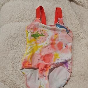 Girls Colorful Splatter Print Swimsuit